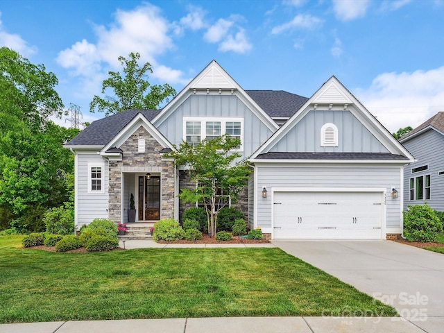 5420 Meadowcroft Way, Fort Mill, SC 29708 - craftsman inspired home with board and batten siding, concrete driveway, a front lawn, a garage, and a shingled roof