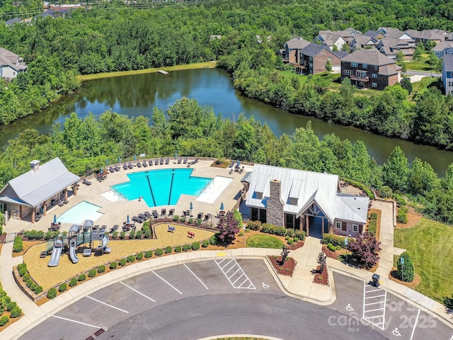 5420 Meadowcroft Way, Fort Mill, SC 29708 - drone / aerial view of a pool area and a large body of water