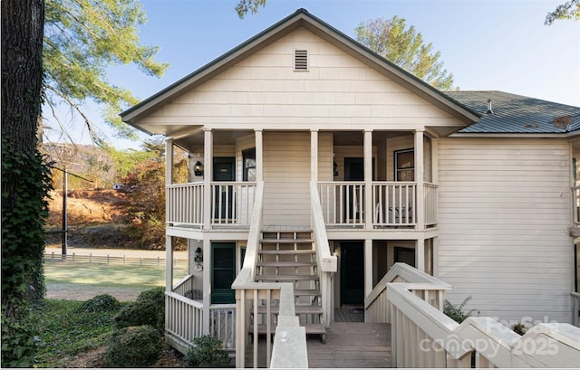 160 Whitney Blvd, Lake Lure, NC 28746 - rear view of house with a porch, fence, and stairway