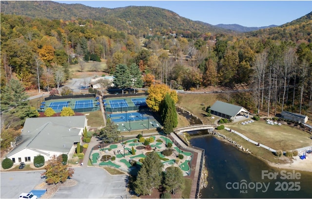 160 Whitney Blvd, Lake Lure, NC 28746 - drone / aerial view featuring a wooded view and a water and mountain view