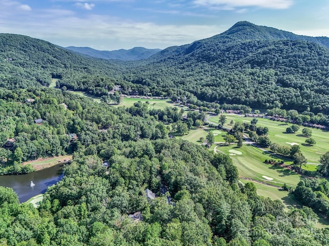 160 Whitney Blvd, Lake Lure, NC 28746 - aerial view with view of golf course, a wooded view, and a water and mountain view