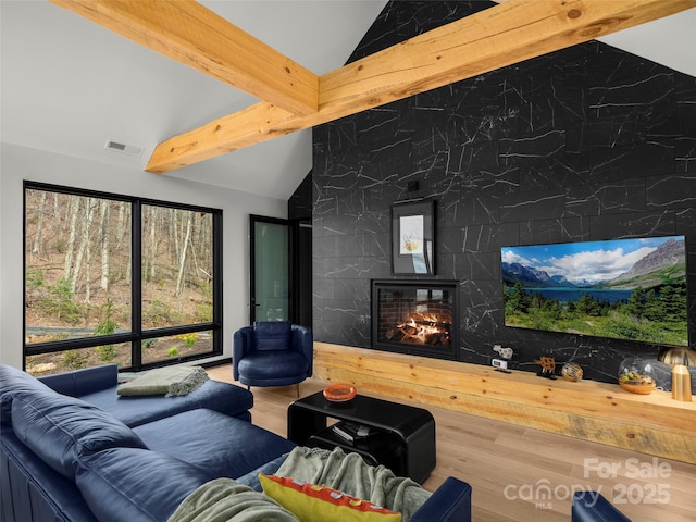 80 Hemlock Cir, Black Mountain, NC 28711 - living room featuring wood finished floors and a fireplace