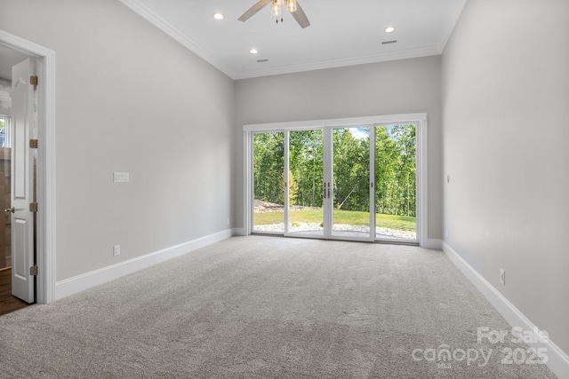5360 Low Country Rd, Lenoir, NC 28645 - carpeted spare room with a ceiling fan, ornamental molding, baseboards, and recessed lighting