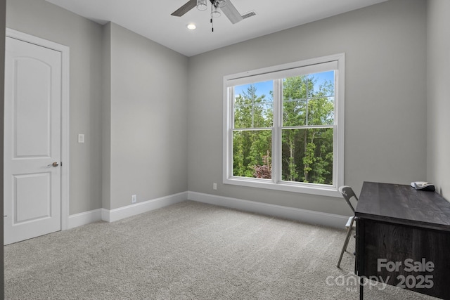 5360 Low Country Rd, Lenoir, NC 28645 - unfurnished office with baseboards, carpet, ceiling fan, and recessed lighting