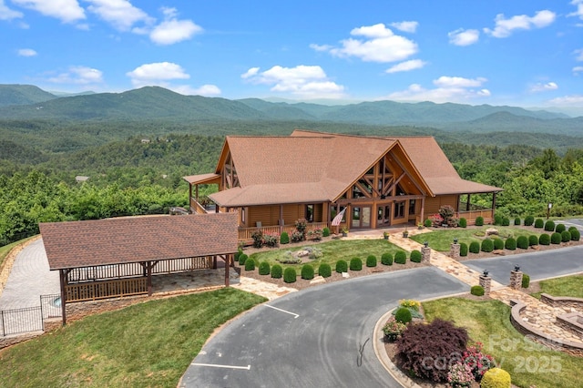 5360 Low Country Rd, Lenoir, NC 28645 - view of front of house with a mountain view, a wooded view, and log siding