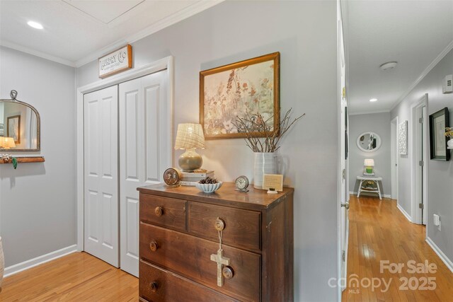 530 Bonita Dr, Landis, NC 28088 - hall with ornamental molding, light wood-type flooring, recessed lighting, and baseboards