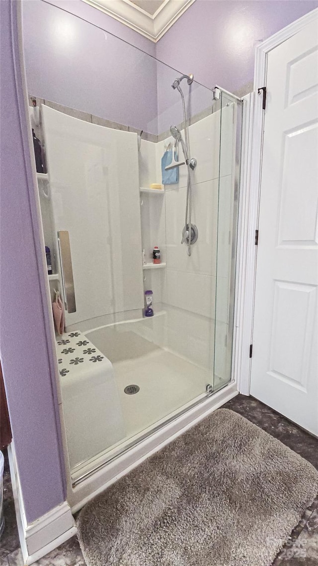 5562 Jenkins Rd, Morganton, NC 28655 - bathroom with crown molding and a shower stall