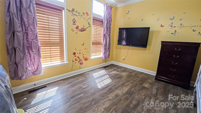 5562 Jenkins Rd, Morganton, NC 28655 - interior space featuring baseboards, ornamental molding, visible vents, and dark wood-type flooring