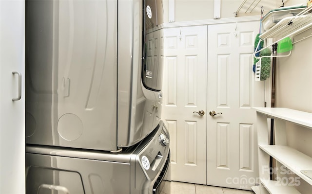 1142 Ardwyck Pl Unit 5, Rock Hill, SC 29730 - washroom with stacked washer and clothes dryer and light tile patterned floors