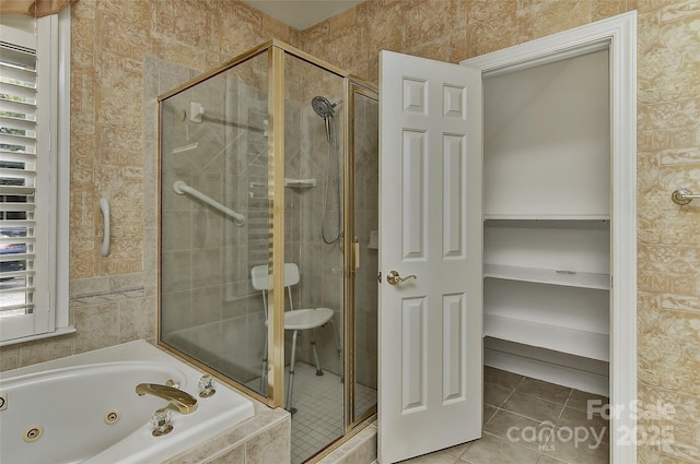 1142 Ardwyck Pl Unit 5, Rock Hill, SC 29730 - bathroom with a shower stall, a tub with jets, tile patterned floors, and healthy amount of natural light