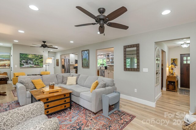 4329 Island Ford Rd, Brevard, NC 28712 - living area featuring light wood-style floors, a ceiling fan, recessed lighting, and baseboards