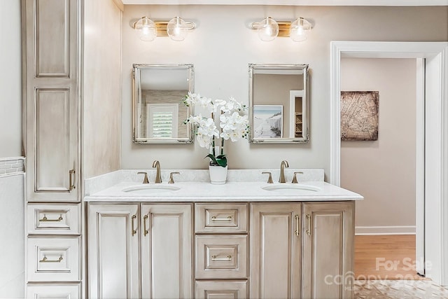115 Forestcliff Ct NE, Concord, NC 28025 - full bathroom featuring double vanity and wood finished floors