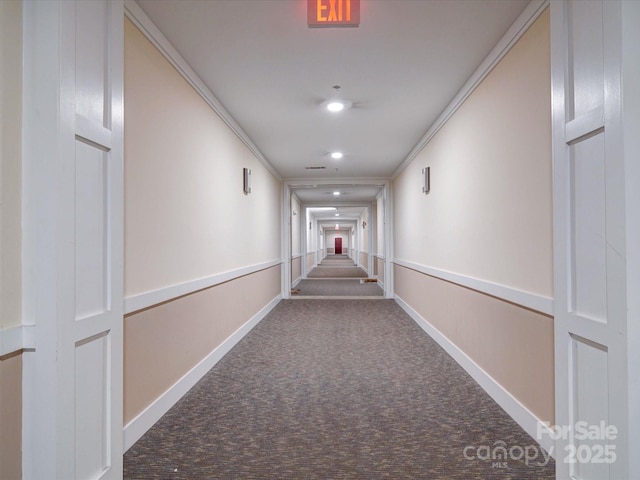 1000 E Woodlawn Rd Unit 402, Charlotte, NC 28209 - corridor with crown molding, carpet floors, baseboards, and recessed lighting