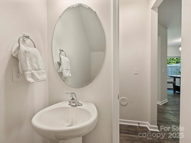 bathroom with baseboards, a sink, and wood finished floors