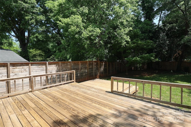 deck featuring a lawn and a fenced backyard