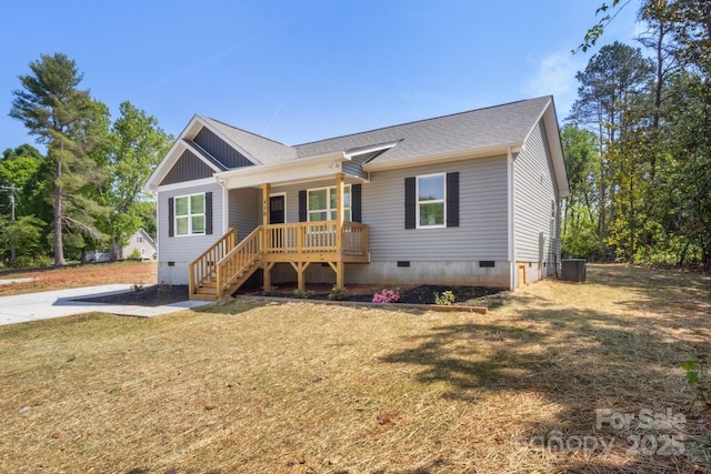 438 Forest Lake Rd, Forest City, NC 28043 - view of front of property featuring a front lawn, covered porch, crawl space, and cooling unit
