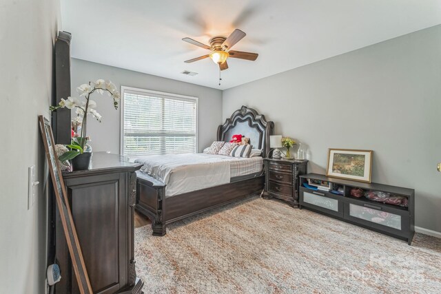 bedroom featuring visible vents and a ceiling fan