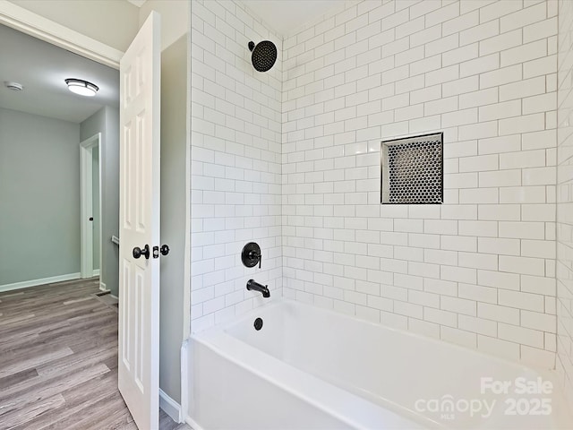 2544 Cedarwild Rd, Charlotte, NC 28212 - bathroom with baseboards,  shower combination, and wood finished floors