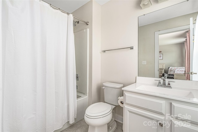 full bathroom featuring vanity, tile patterned floors, toilet, and shower / tub combo
