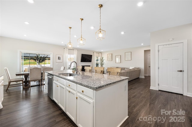 1636 Tundra Ln, Denver, NC 28037 - kitchen with a sink, recessed lighting, dark wood-style flooring, white cabinets, and stainless steel dishwasher