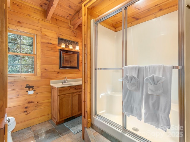 90 Junco Trl, Waynesville, NC 28785 - full bathroom with wood walls, vanity, and a shower stall