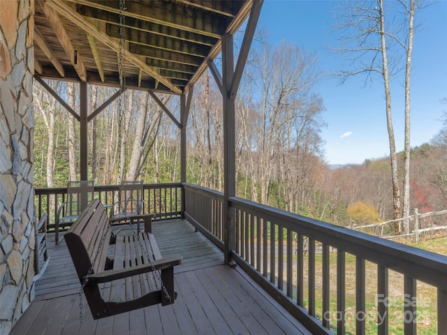 90 Junco Trl, Waynesville, NC 28785 - wooden terrace featuring a wooded view