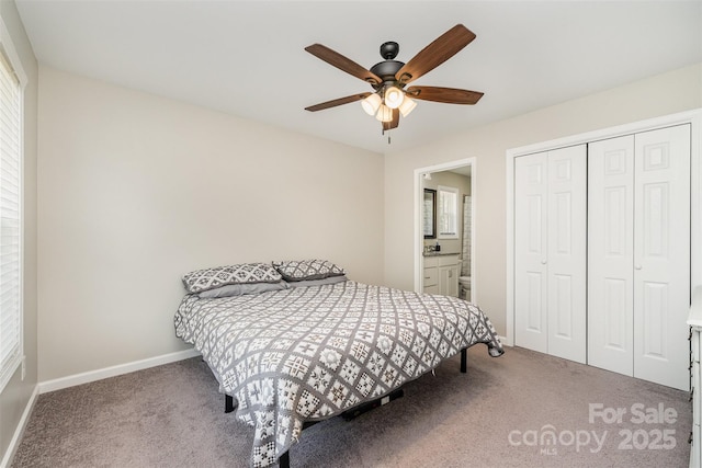 658 Morgan Rd, Albemarle, NC 28001 - bedroom featuring a closet, carpet, ceiling fan, and baseboards