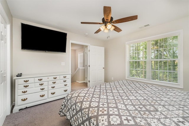658 Morgan Rd, Albemarle, NC 28001 - bedroom with visible vents, carpet flooring, and a ceiling fan