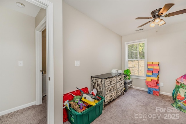 658 Morgan Rd, Albemarle, NC 28001 - playroom featuring visible vents, baseboards, carpet floors, and ceiling fan