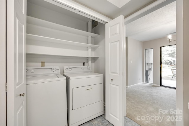173 Greenridge Rd, Lake Wylie, SC 29710 - laundry room with washer and clothes dryer, light carpet, and baseboards