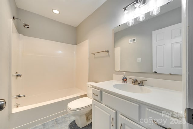 173 Greenridge Rd, Lake Wylie, SC 29710 - bathroom featuring vanity, toilet, shower / bath combination, recessed lighting, and tile patterned flooring