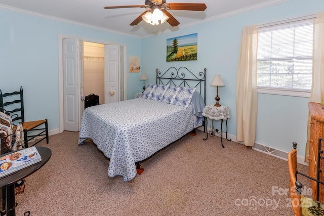 676 Cove Rd, Rutherfordton, NC 28139 - carpeted bedroom featuring crown molding, baseboards, and a ceiling fan