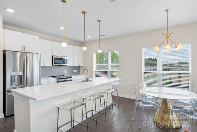 3630 N Davidson St Unit 3301, Charlotte, NC 28205 - kitchen featuring a sink, appliances with stainless steel finishes, a kitchen island with sink, and dark wood-style floors