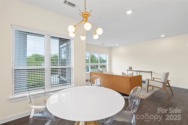 3630 N Davidson St Unit 3301, Charlotte, NC 28205 - dining space featuring visible vents, wood finished floors, baseboards, recessed lighting, and a chandelier