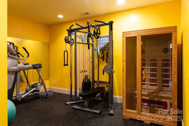 135 Sumter Dr, Mooresville, NC 28117 - exercise area with baseboards, a sauna, recessed lighting, and visible vents