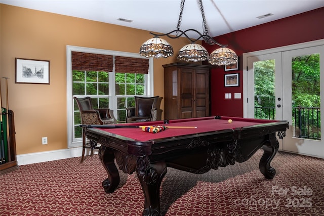 135 Sumter Dr, Mooresville, NC 28117 - playroom with carpet flooring, visible vents, billiards, and a wealth of natural light
