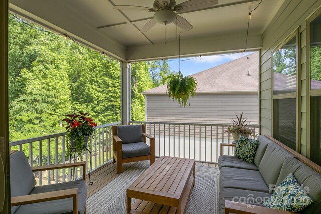 7620 Porrera St, Charlotte, NC 28214 - deck featuring outdoor lounge area and a ceiling fan