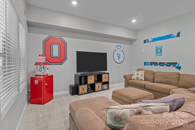 7620 Porrera St, Charlotte, NC 28214 - living room with baseboards, recessed lighting, carpet, and visible vents