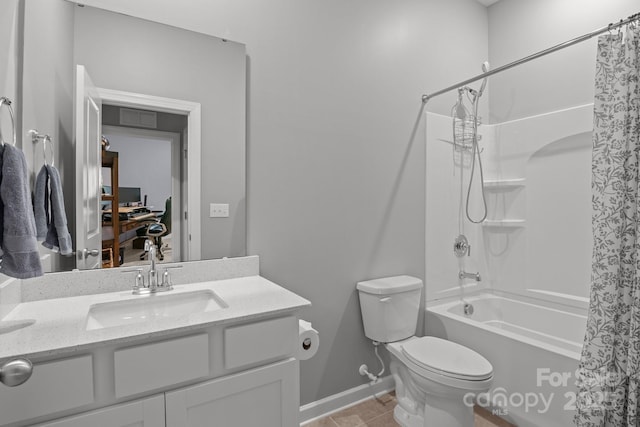7620 Porrera St, Charlotte, NC 28214 - bathroom with tile patterned flooring, shower / bath combo, baseboards, vanity, and toilet