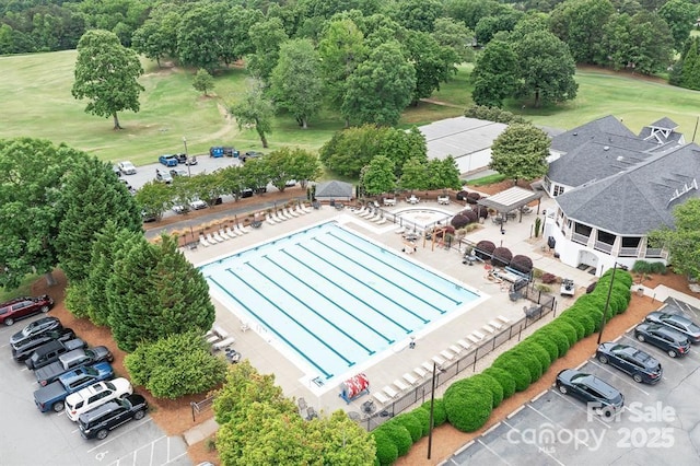 7730 Burning Ridge Dr, Stanley, NC 28164 - bird's eye view of a pool area and a golf club
