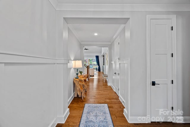 7730 Burning Ridge Dr, Stanley, NC 28164 - hallway with ornamental molding and wood finished floors