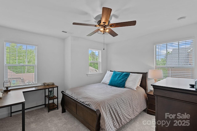 7730 Burning Ridge Dr, Stanley, NC 28164 - bedroom with multiple windows, light carpet, and ceiling fan