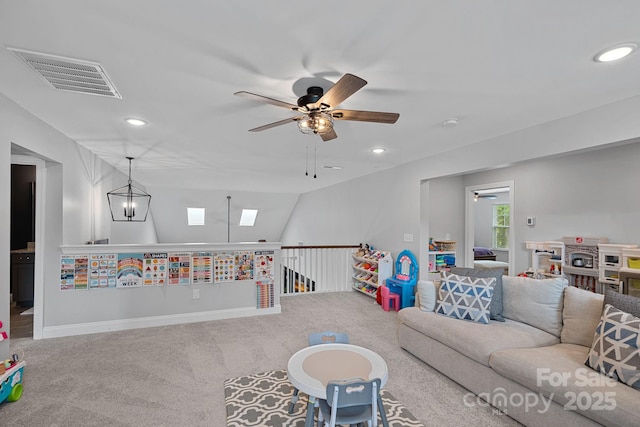7730 Burning Ridge Dr, Stanley, NC 28164 - carpeted living room with a ceiling fan, recessed lighting, and baseboards