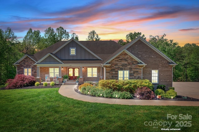 730 Oak Ridge Farms Cir Unit 14, Newton, NC 28658 - craftsman-style home with a lawn, board and batten siding, french doors, a porch, and brick siding