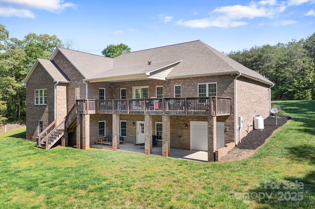 730 Oak Ridge Farms Cir Unit 14, Newton, NC 28658 - rear view of property with a deck, a patio area, brick siding, a lawn, and an attached garage