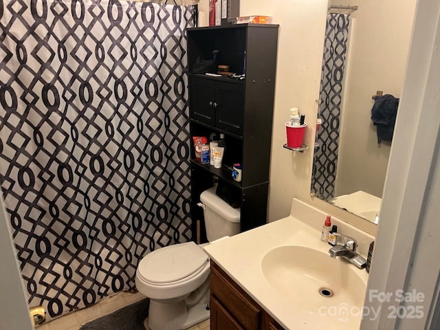 116 Fairview St, Shelby, NC 28152 - bathroom with toilet, vanity, and a shower with curtain