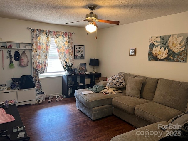 116 Fairview St, Shelby, NC 28152 - living room with wood finished floors, ceiling fan, baseboards, and a textured ceiling