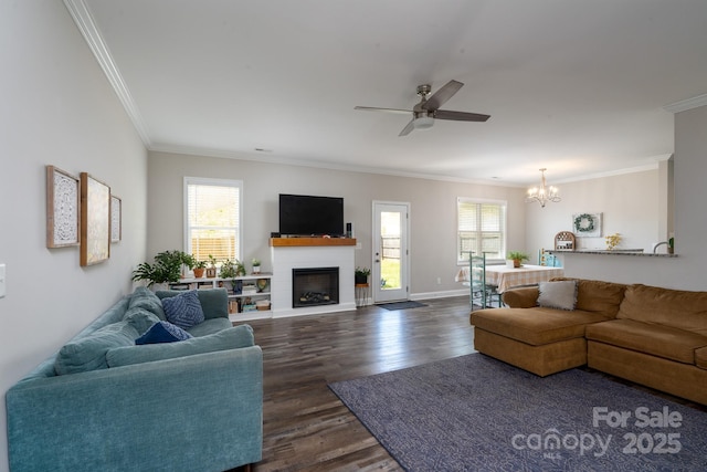 2205 Philadelphia Church Rd, Dallas, NC 28034 - living room with crown molding, ceiling fan with notable chandelier, and a healthy amount of sunlight