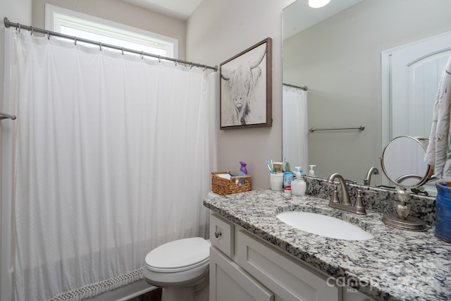2205 Philadelphia Church Rd, Dallas, NC 28034 - bathroom featuring toilet, curtained shower, and vanity