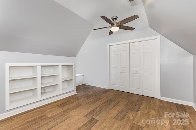 109 Arabian Ln, Salisbury, NC 28147 - bonus room featuring lofted ceiling, a ceiling fan, wood finished floors, built in features, and baseboards
